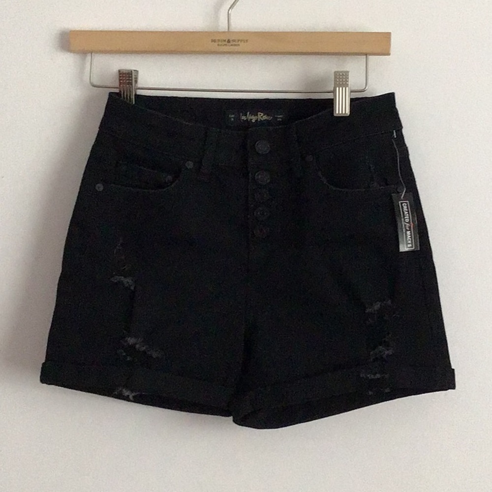 Black High Waister Shorts Button Up Feature